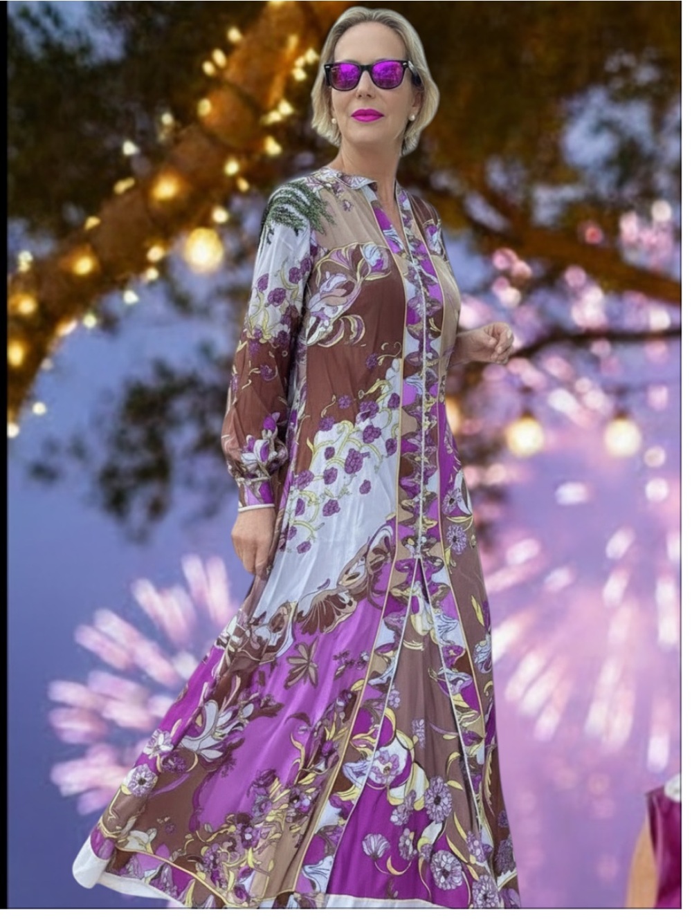 Emilio Pucci Formfit Rogers Chemise Purple and Brown Floral Button Maxi Dress